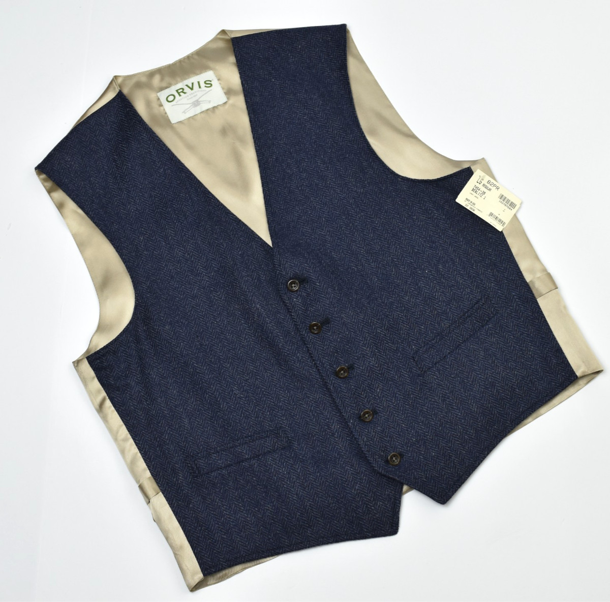NWT Vtg Orvis Tweed Wool Vest -L- Blue Herringbone Waistcoat Made in USA View 3