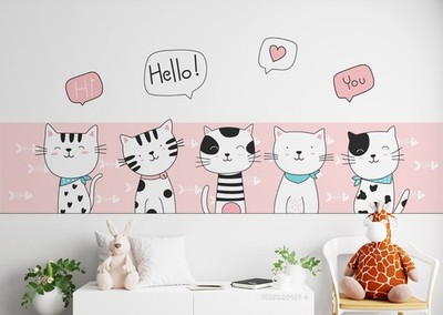 3D Cat Cartoon Watercolor Wall Murals Wallpaper Murals Wall Sticker
