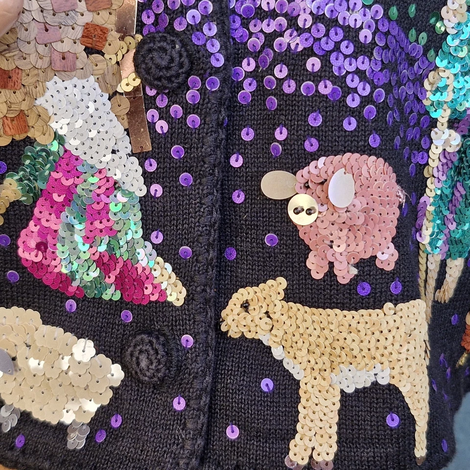 Cárdigan Suéter Michael Simon Evento Negro Belén Navidad Cuentas Lentejuelas M Foto 4 de 4