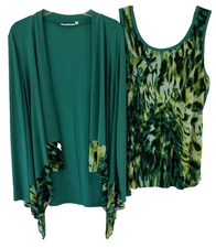 Attitudes by Renee Jacket/Tank Top Set Sz L Green Geometric A231688 Women DD732