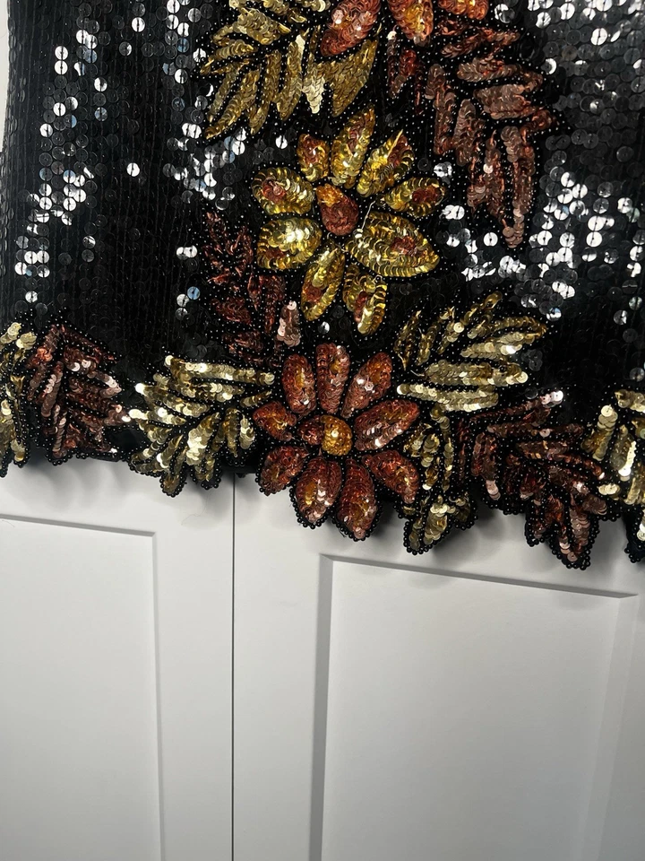 Stenay Vintage Black Sequin Floral Fall 100% Silk Blouse Women's Size Small - Image 3 of 4