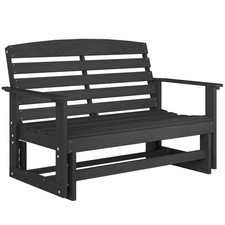 2-Person Outdoor Patio Glider Bench HDPE Slatted Rocking High Back Black