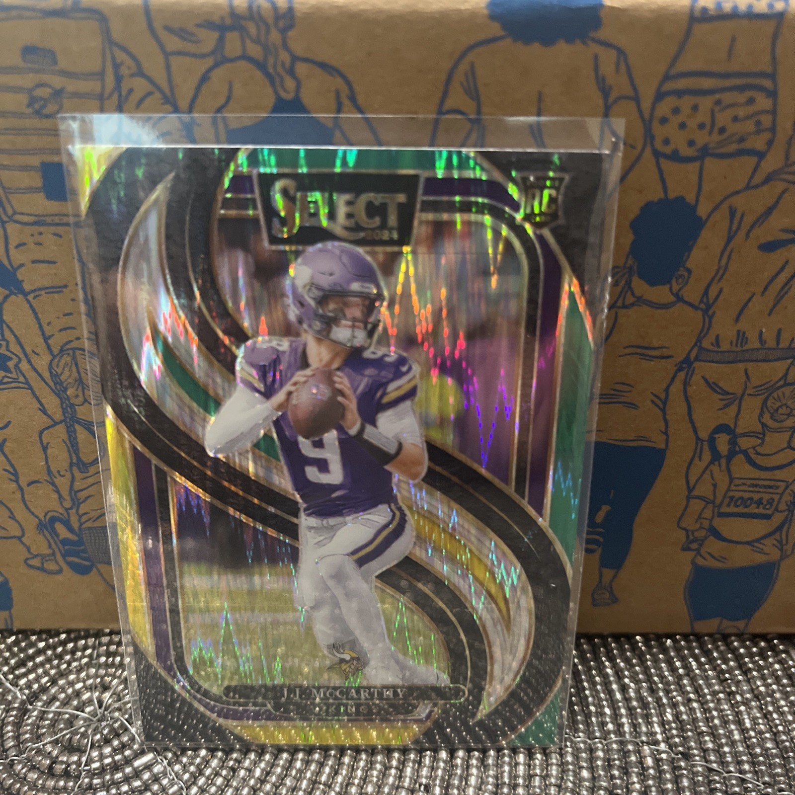 2024 Panini Select JJ McCarthy Premier Level Red & Blue Prizm Shock #134 SP RC 
