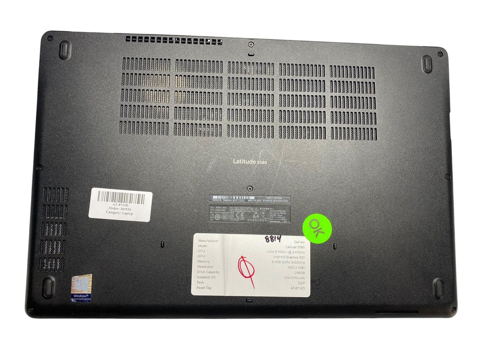 Dell Latitude 5580, 15.6-Inch Laptop, with Intel Core i5-6300U, Windows 11 Pro