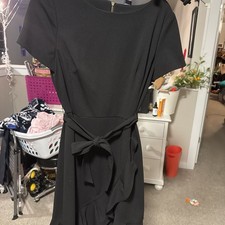 Calvin Klein Women's Short Sleeve Boat Neck Tie Wrap Waist Ruffle Skirt dress