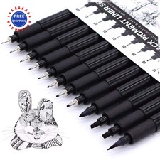 Fineliner Ink Pens Set of 12 Technical Drawing Pen Pigment Fine Point Black