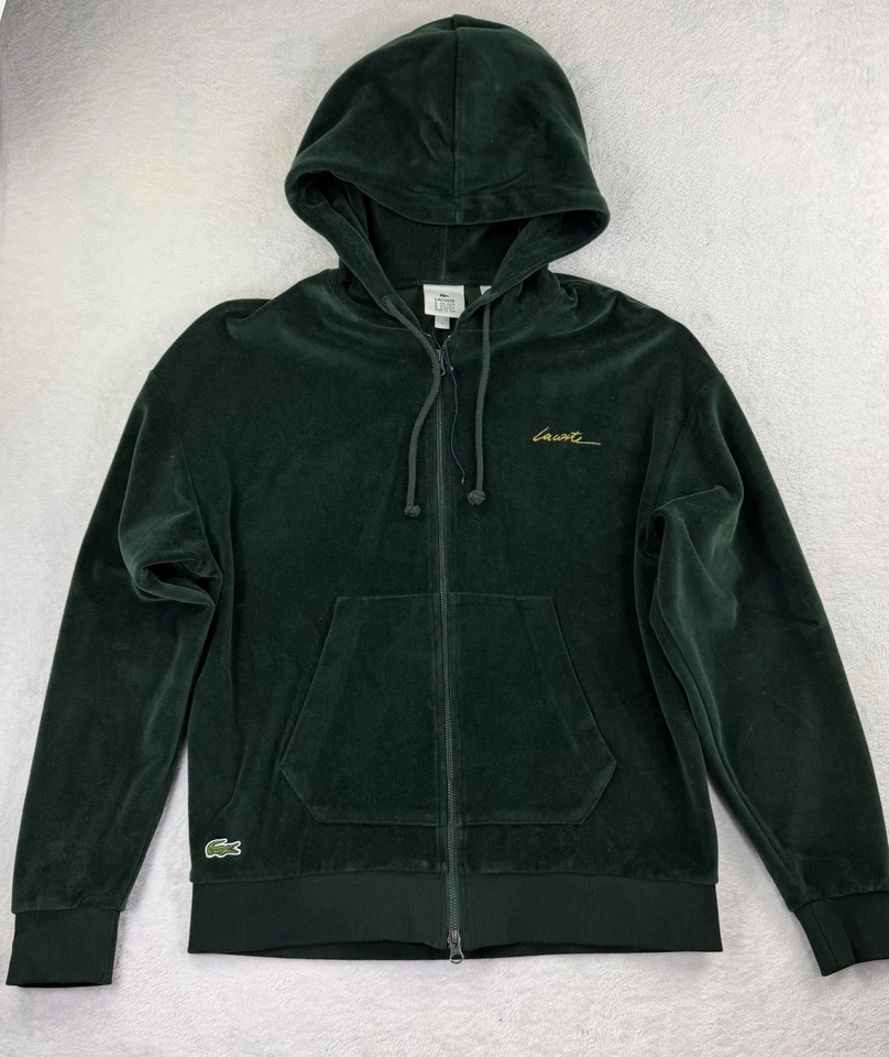 Conjunto de chándal de terciopelo verde Lacoste LIVE con capucha y joggers para hombre logotipo M bordado Foto 2 de 4