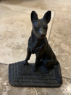 Vintage German Shepherd Dog Cast Iron Bookend / Doorstop Bronze Finish 5-3/4''