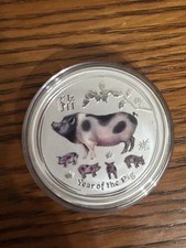 AUSTRALIA PERTH MINT LUNAR SERIES 2019 PIG COLORIZED 2 OZ. .9999 SILVER GEM BU