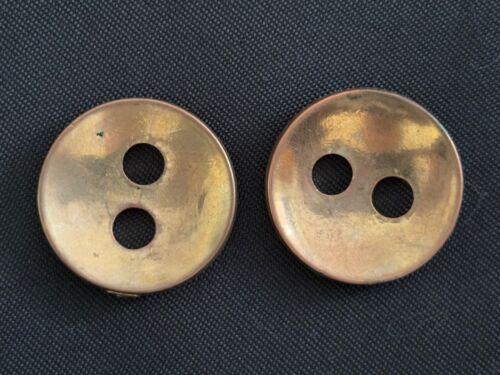 Two Vintage Goldtone Metal Sewing Buttons Coat Concave 2 Holes Buttons Brass?