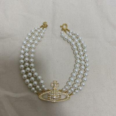 Vivienne Westwood Triple Pearl white Gold Choker Necklace MINT NO