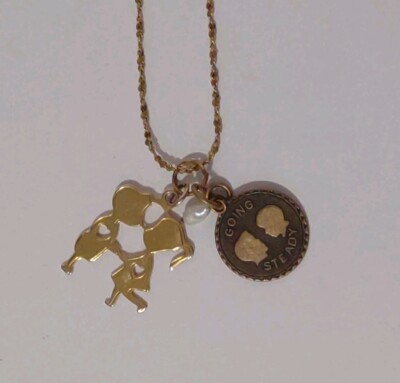 Dating Engagement Necklace Going Steady Kissing Boy Girl on 15'' Monet Chain
