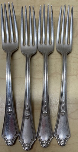 4 fourchettes à dîner vintage Gorham GM Co argent SHELBURNE vers 1914 Art Nouveau 7" - Photo 2/12