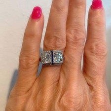 Old European Cut Sparkling Cubic Zirconia  Blue Sapphire Vintage Classic Ring