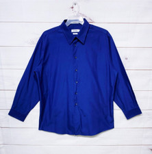 Calvin Klein Mens Shirt Size 18 Slim Fit Blue Button Up Long Sleeve 100 Cotton