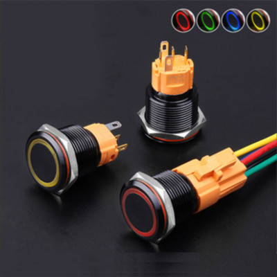 19mm Tri-color RGB Ring LED illuminated Black alloy Push Button Switch 19F ROHS