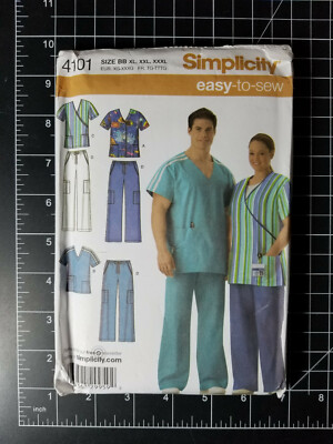 Simplicity #4101 ~ Pattern Scrub Top Pants ~ Mens Misses XL XXL XXXL~ FF UC