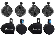 4 Rockville RWB90B 8" Black 500 Watt Marine Wakeboard Tower Speakers Covers