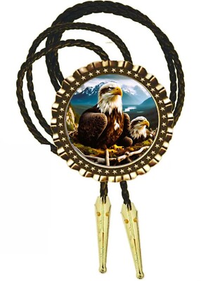 Nesting 2 Wilderness American Bald Eagle Art Wildlife Bolo Tie Men's Necktie
