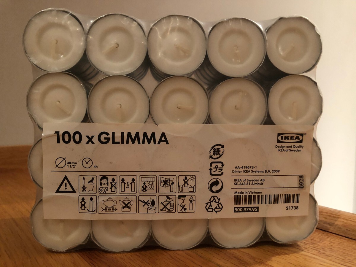 IKEA 100 x GLIMMA Unscented White Tea Light Candles ~ NEW Shrink