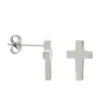 Small Silver Cross Stud Earrings Stainless Steel Mens Womens Will Not Tarnish