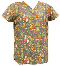 Women's Halloween Christmas Medical Scrub Llama Cookie Pewter XL