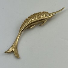 Broche vintage MONET tono dorado espada pez picudo marlin 4,25” de largo
