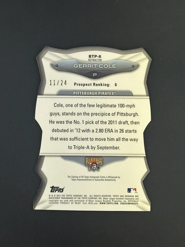 GERRIT COLE 2013 BOWMAN TOP 100 PROSPECTS Die Cut Xfractor Auto /24 #BTP6 - Image 2 of 2