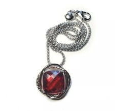 David Yurman 14mm Garnet Sterling Silver Infinity Pendant  Necklace 16"