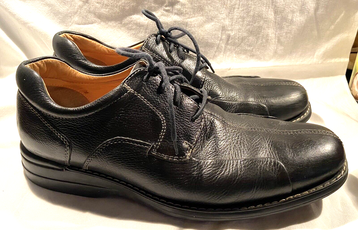 JOHNSTON & MURPHY MENS BLACK TEXTURED LEATHER SHOES OXFORDS 