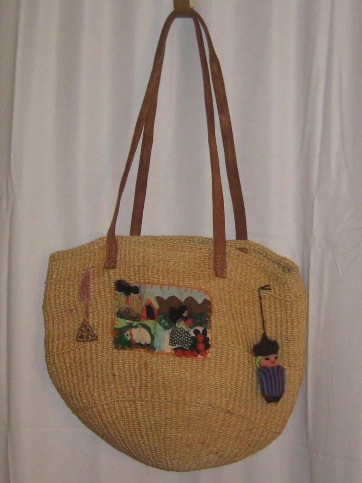 Bolso de Mano Vintage Mercado Peruano Tejido Paja Arte Popular Artesano Gran Tamaño Único Foto 2 de 4