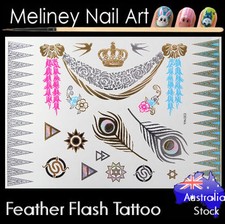 Feather Flash Tattoos Gold Metallic Body Art Fashion Jewellery