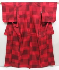 4525T03z890 Vintage Japanese Kimono Silk TSUMUGI Dark red