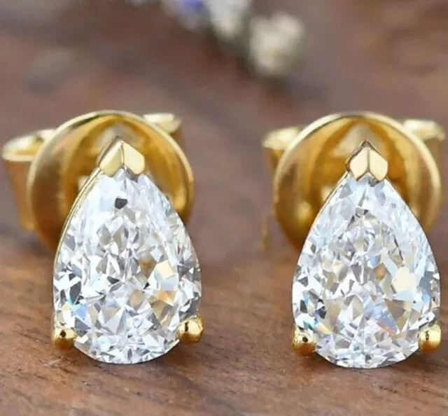 2Ct Pear-Cut Lab-Created Solitaire Diamond Stud Earrings in 14k Yellow Gold