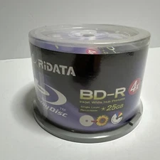 Ridata BD-R 4x 25GB Blu-ray Media White Inkjet Hub Printable Discs - Pack of 50