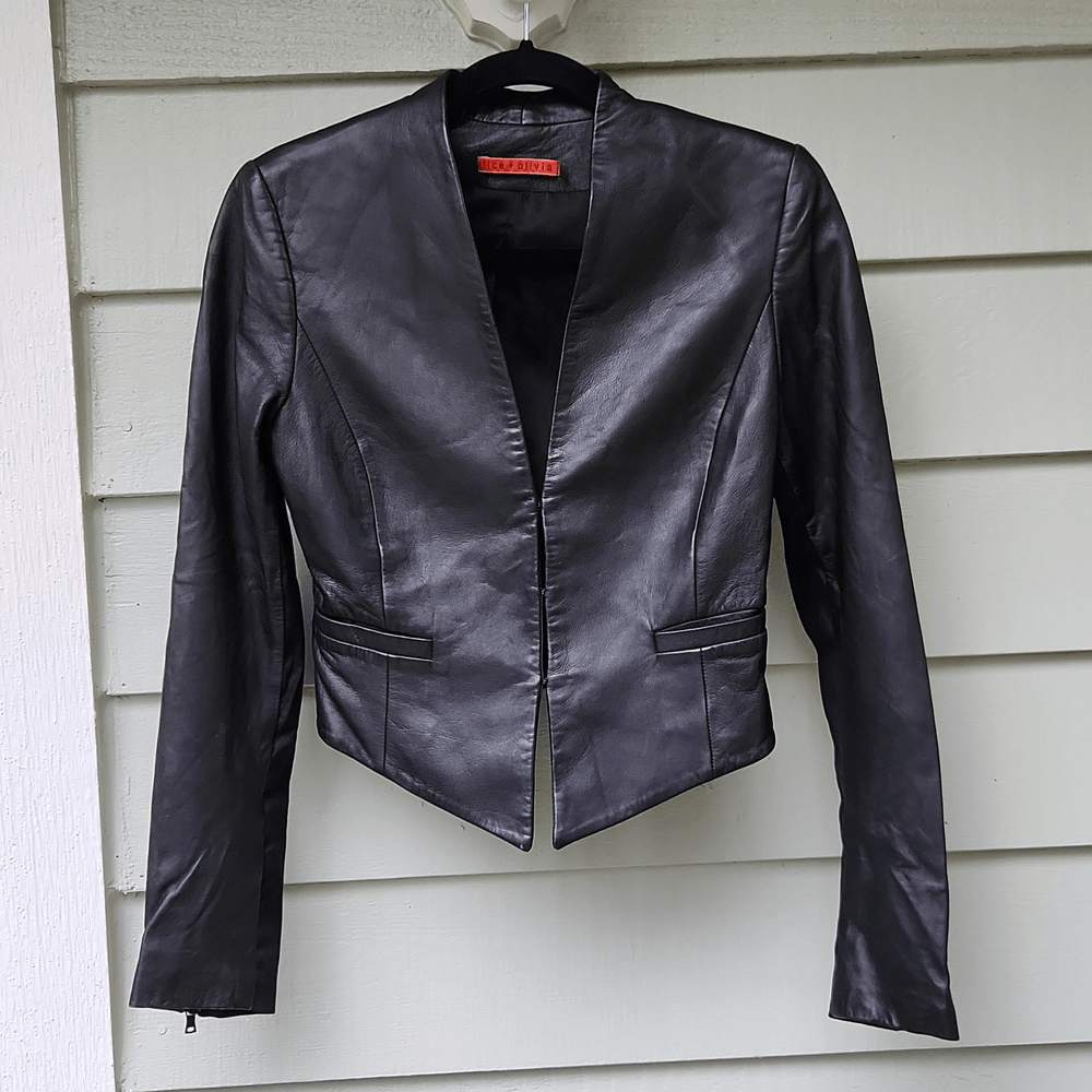 Alice + Olivia Crop Leather Linen Jacket eBay