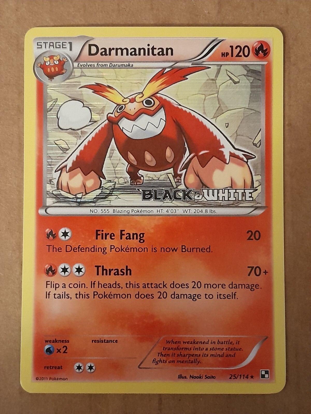 Pokemon Darmanitan 25/114 Black & White Prerelease Holo Promo NM-MT See Pictures