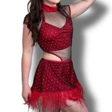 Weissman Elite Rhinestone Mesh Feather Dress Costume in Red NEW Adult XL