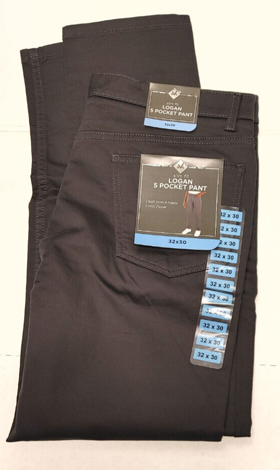 NWT Mens MEMBERS MARK Logan Slim Fit Pants Charcoal Sky 38x30  