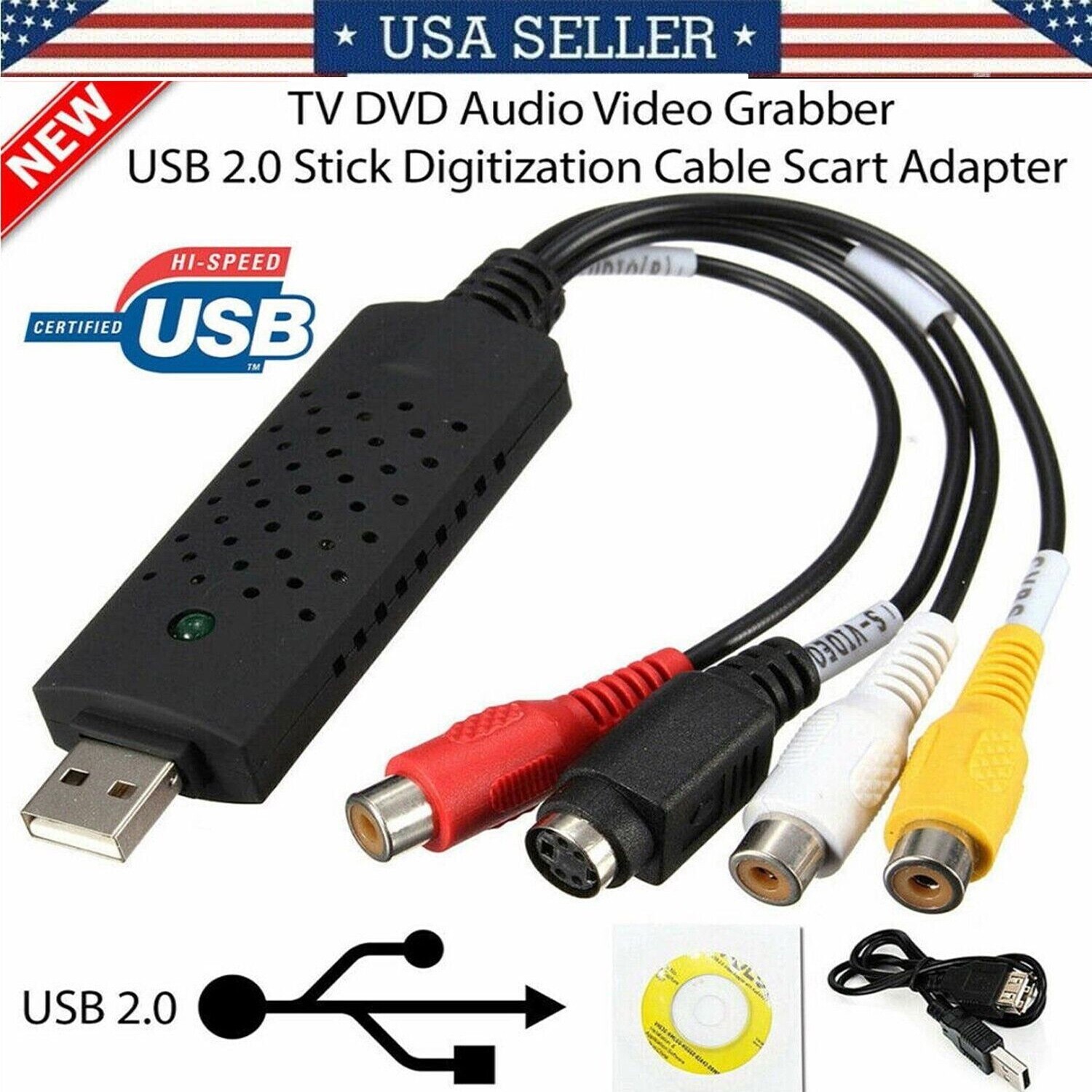 USB 2.0 Capture Card Convert VHS LP Tape to Digital DVD RCA SVideo