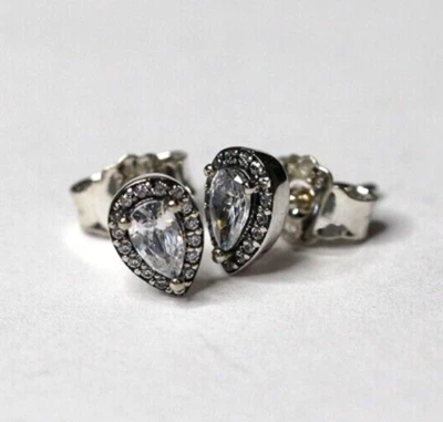 New Authentic Pandora Radiant Teardrops Stud Earrings 296252CZ free Suede Pouch - Image 1 of 2