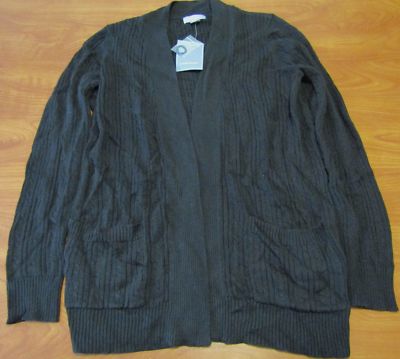 NEW LAURA SCOTT WOMENS BLACK POINTELLE OPEN CARDIGAN SWEATER SZ S