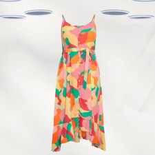 Ex Women's Sleeveless Plus Size Floral Print Frill Hem Dress in Pink (Defect)