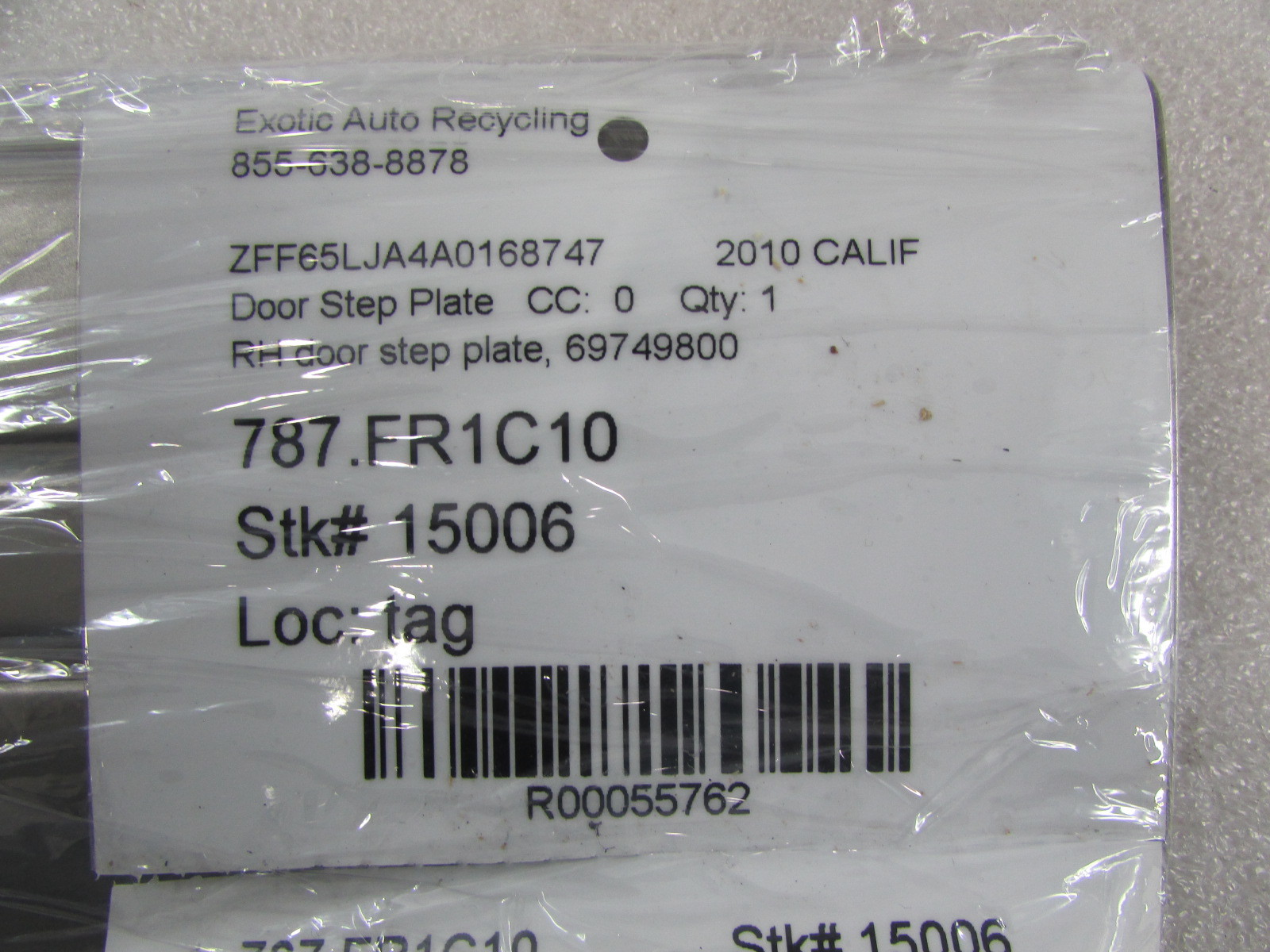 Ferrari California, RH, Right Door Sill, Kick Plate, Used, P/N 69749800