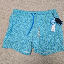 Psycho BunnyJasper Printed Drawstring 6" Swim Trunks Green/Blue sz XXL NWT