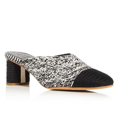 Antolina Paris Dorina Mules 8 Womens Black White Woven Fabric Almond Toe