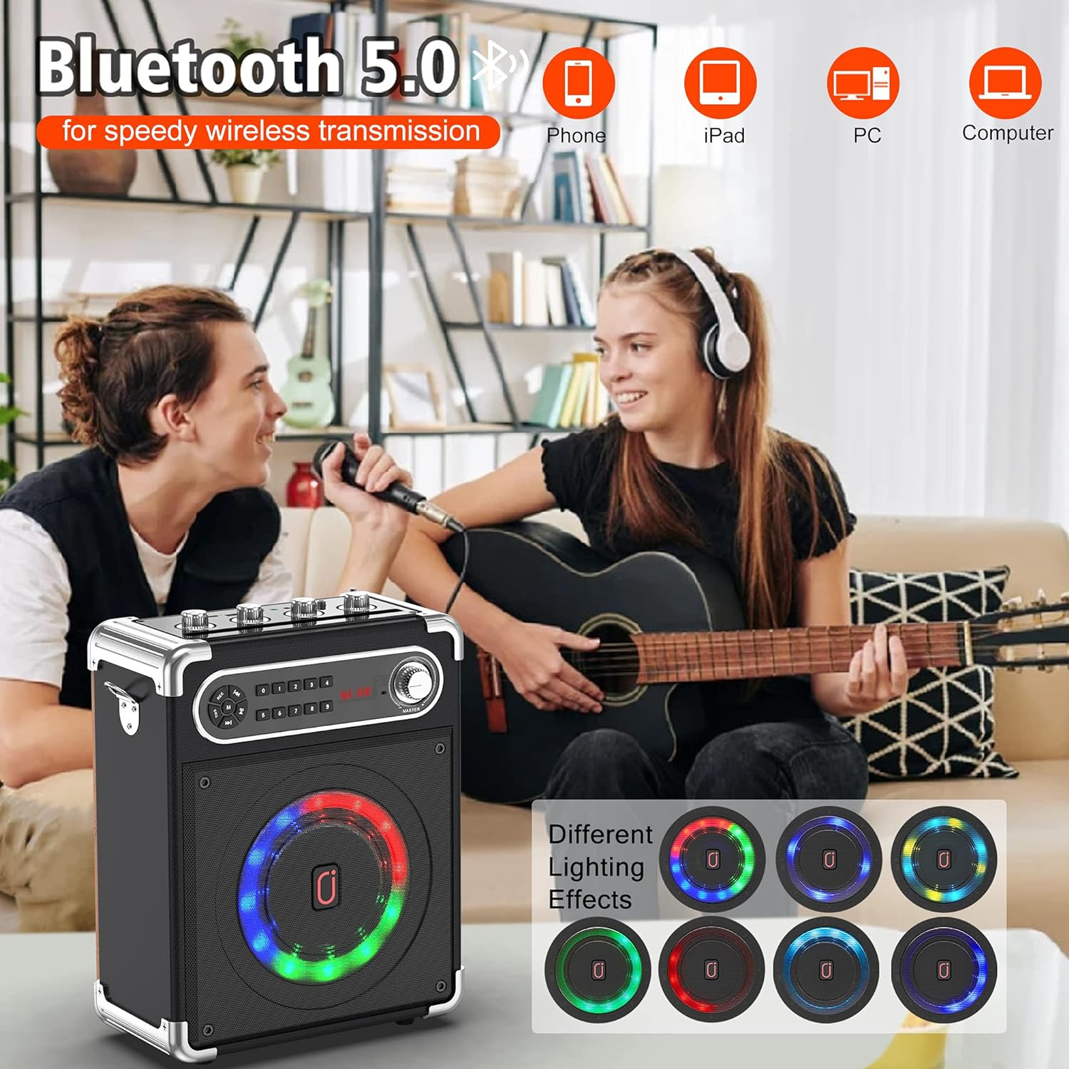 JYX Karaoke Machine with Two Wireless Microphones, Portable Bluetooth Speaker
