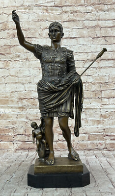 21.5'' Rome Emperor Julius Caesar Augustus Pure Copper Bronze Art Sculpture Decor
