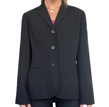 Ann Taylor Loft Women  s 12 Petite Black Tan Pinstripe Acetate Bl. Classic Blazer