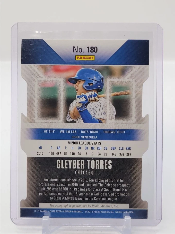 GLEYBER TORRES 2015 ELITE EXTRA EDITION ROOKIE STATUS PURPLE AUTO /75 Q5476 - Image 2 of 2